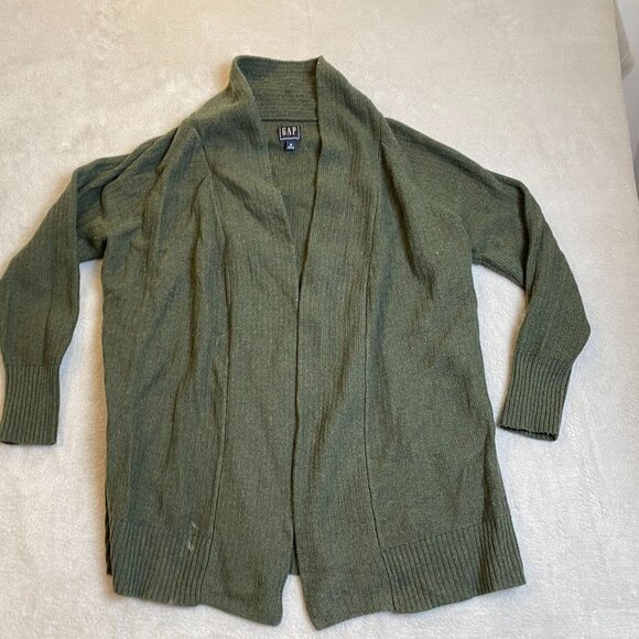 Gap Women's Cardigan Sweater M Olive Green Open Wool Blend - Picture 2 of 11